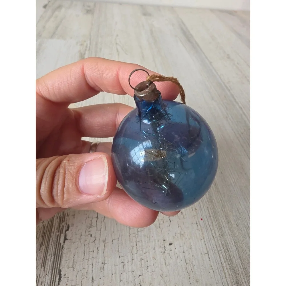 Antique tinsel unsilvered Blue ornament Xmas tree